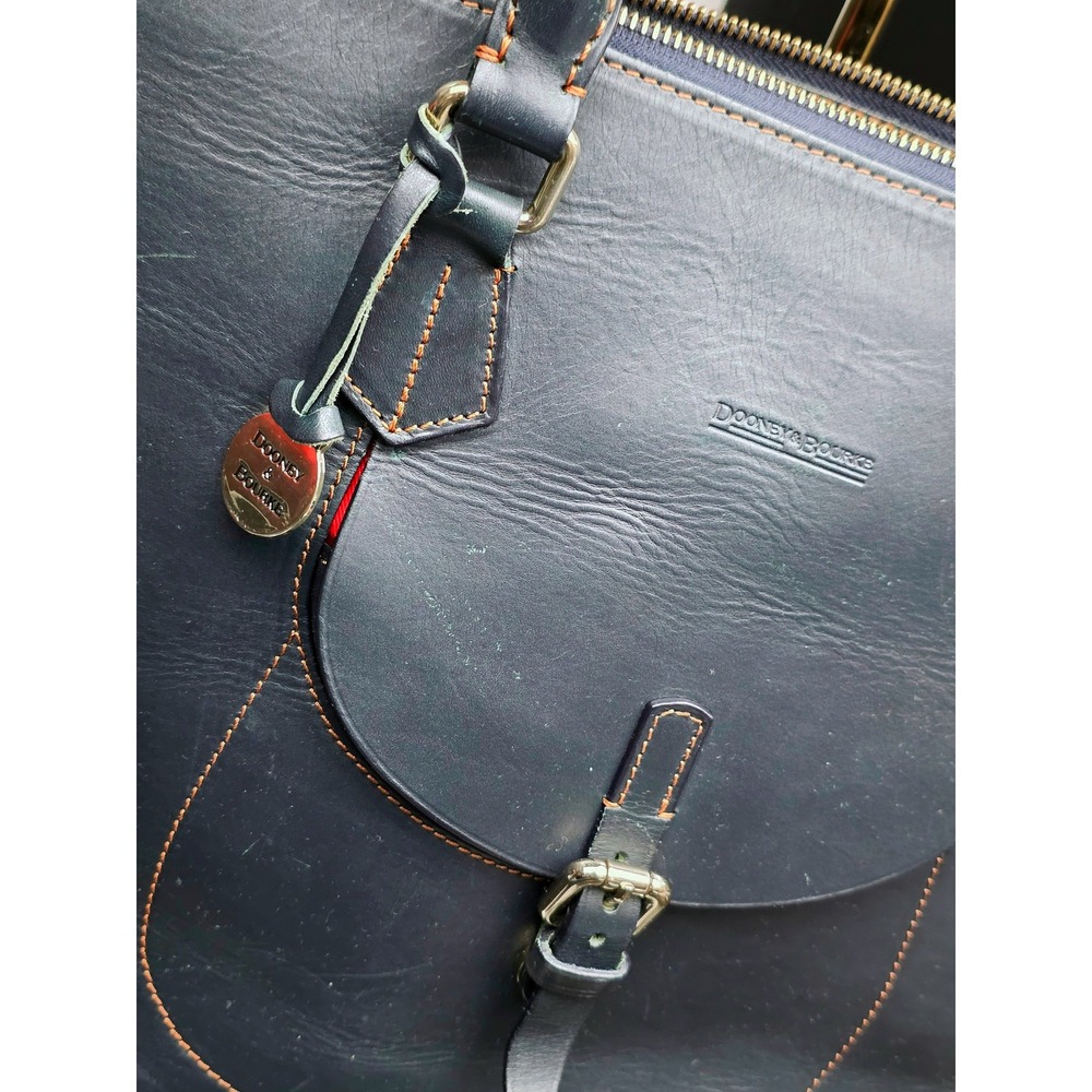 Dooney & Bourke Alto Small Stitched Pocket Tote Navy Blue Leather Italian Bag - Picture 2 of 16
